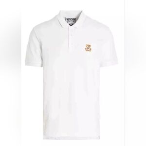 NWT MOSCHINO Couture Teddy Bear Polo Shirt Mens Size M Embroidered White